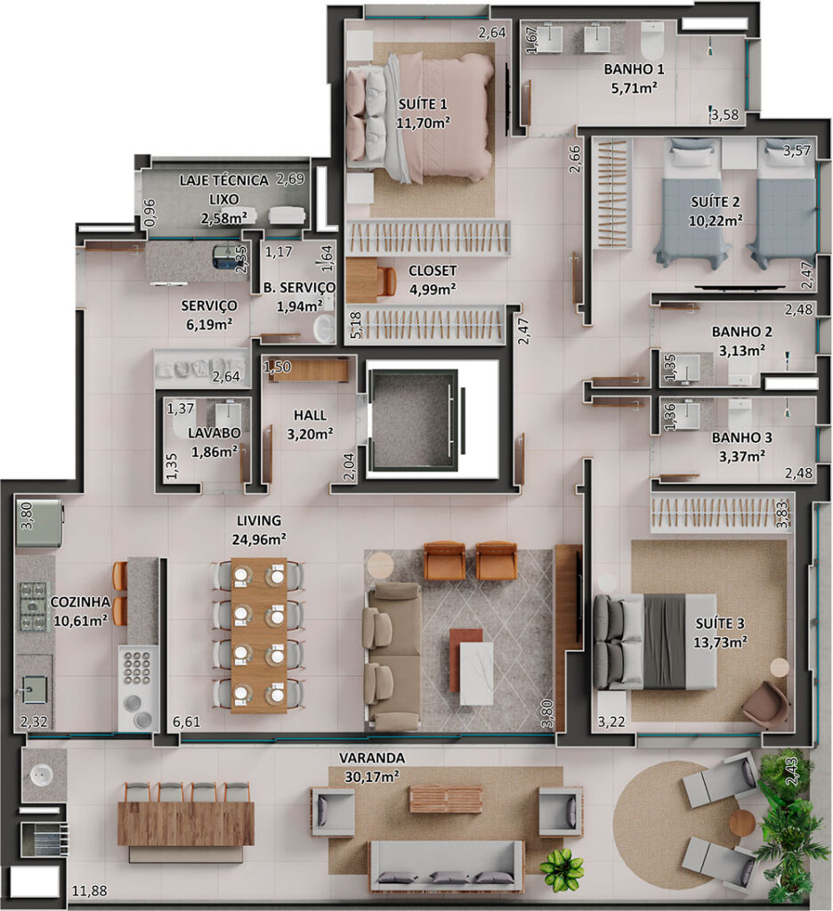 Planta Tipo - 163 m²